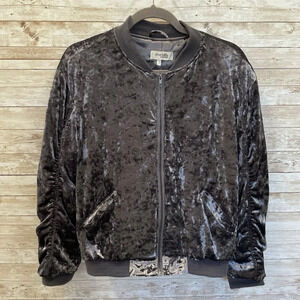 Charlotte Russe Womens M Jacket Gray Velvet Bomber Full Zipper w/ Pockets Padded